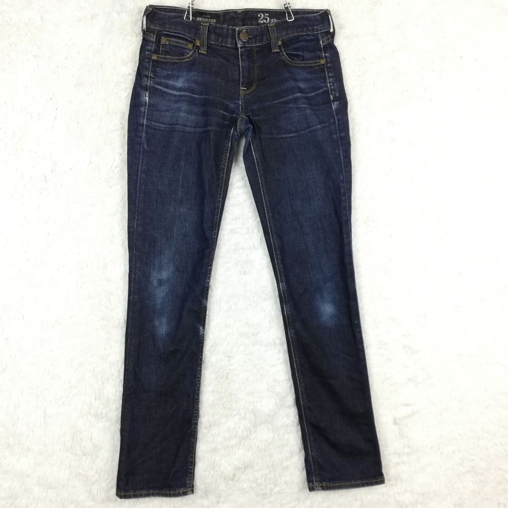 J. Crew Womens‎ Jeans Matchstick Skinny Denim Blue Stone Wash Low Rise Short 25S